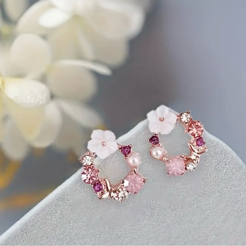 Pink Floral Wreath Earrings